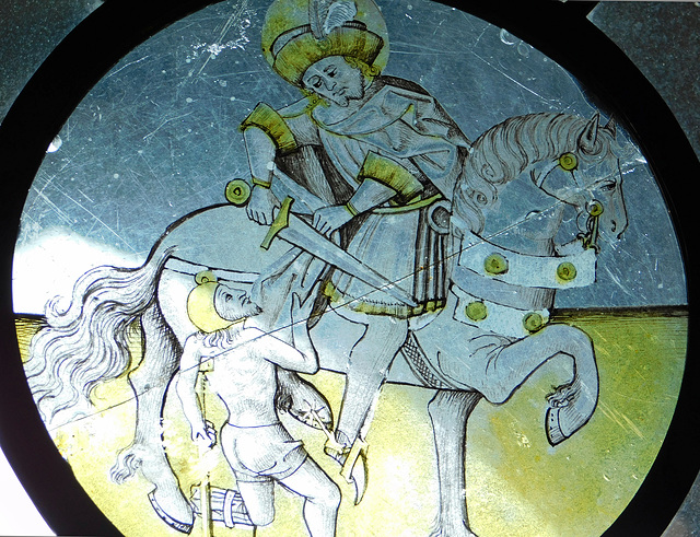 Detail of the St. Martin Stained Glass Roundel in the Cloisters, October 2017