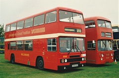 Yorkshire Rider 5516 (D516 HUB) and former Midland Red 6225 (UHA 225H) at Showbus, Duxford – 25 Sep 1994 (240-23A)