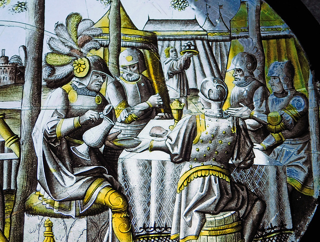 Detail of the Stained Glass Roundel with Ben-Hadid and the Siege of Samaria in the Cloisters, October 2017