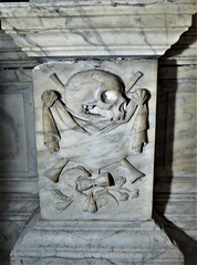 st margaret's church, barking, essex (20)skull, hourglass and trumpets on c18 tomb of orlando humphreys +1737