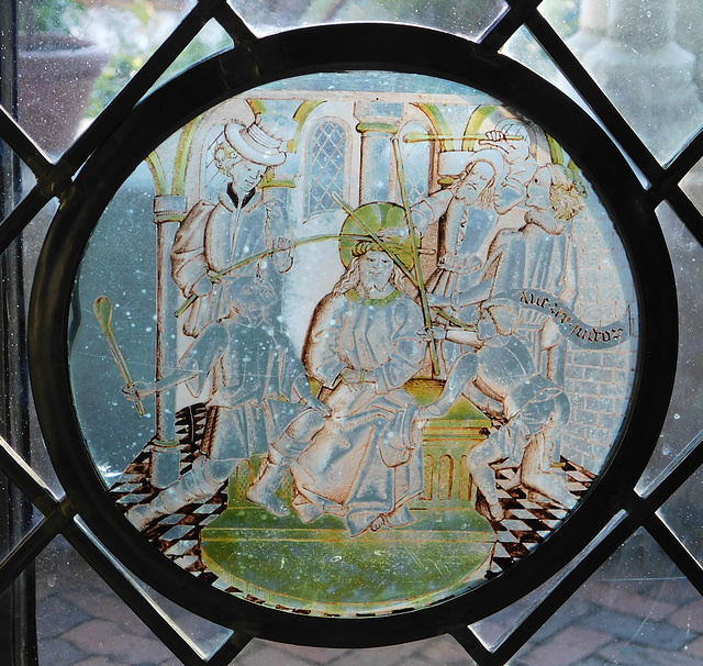 Christ Crowned with Thorns and Mocked Stained Glass Roundel in the Cloisters, October 2017