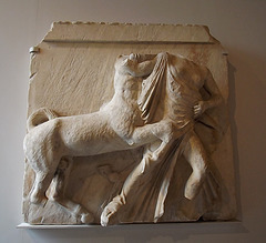 Metope from the Parthenon with a Centaur and a Woman in the Louvre, June 2014