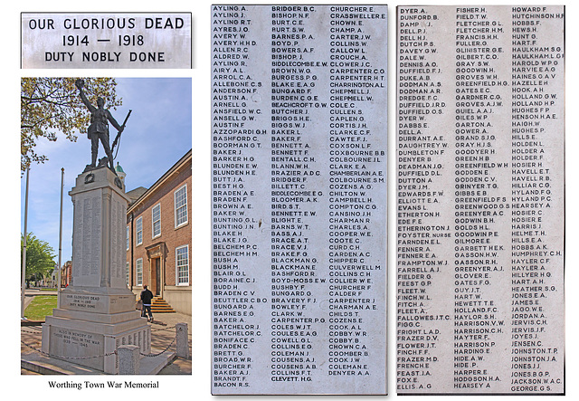 Worthing Town War Memorial Roll of Honour A to J 14 5 2019