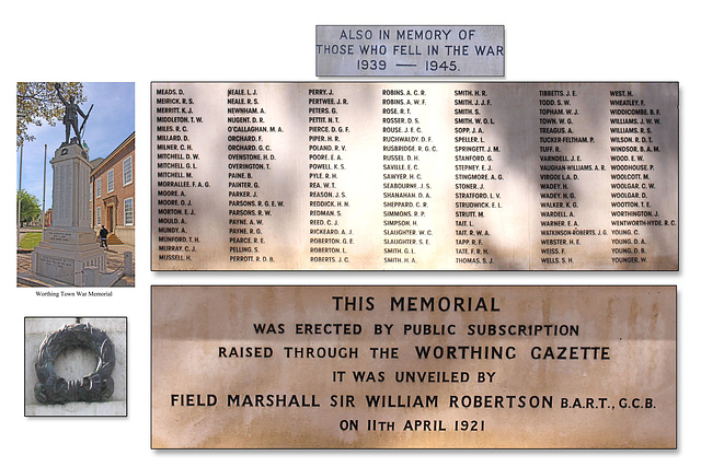 Worthing Town War Memorial Roll of Honour WW2 MtoY 14 5 2019