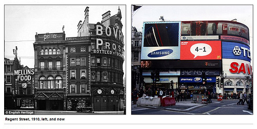 Piccadilly Circus then and now