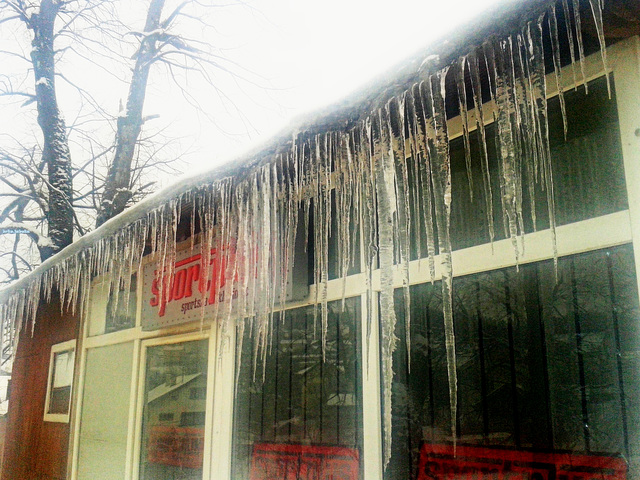 A little less than 100 icicles