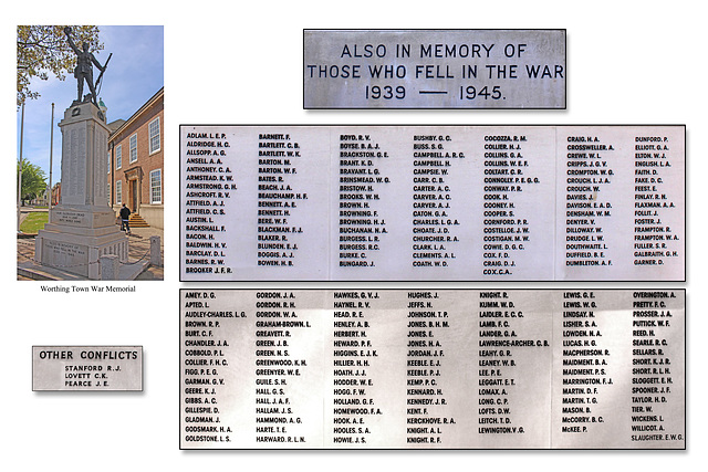 Worthing Town War Memorial Roll of Honour WW2 and other conflicts 14 5 2019