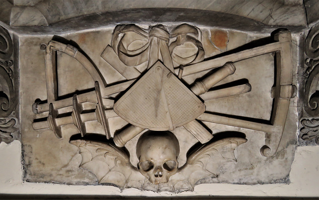 st margaret's church, barking, essex (47)winged skull and naval trophy on c18 tomb built under the terms of the will of captain john bennett +1717