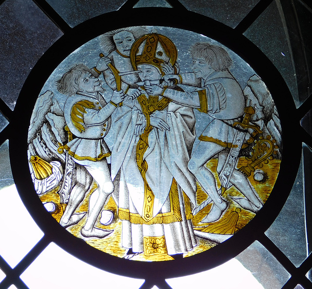 The Martyrdom of St. Leger Stained Glass Roundel in the Cloisters, October 2017
