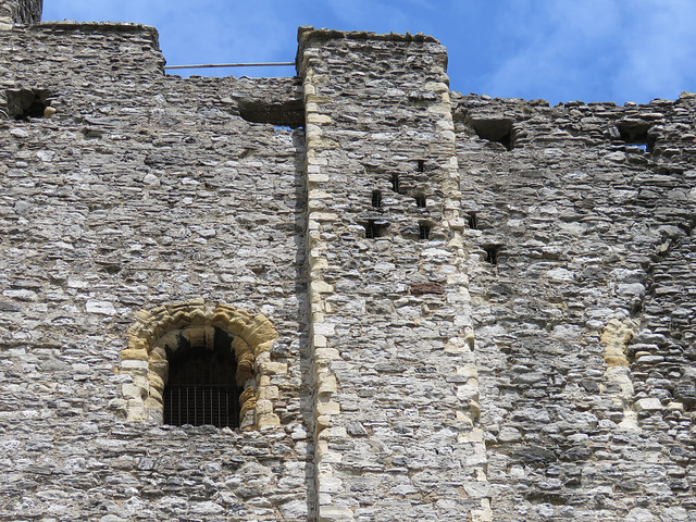 rochester castle, kent   (46)c12 top storey window and chimney vents on south side of the keep