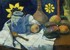 Still Life with Teapot and Fruit (1896) by Paul Gauguin. Original from The MET Museum. Digitally enhanced by rawpixel.