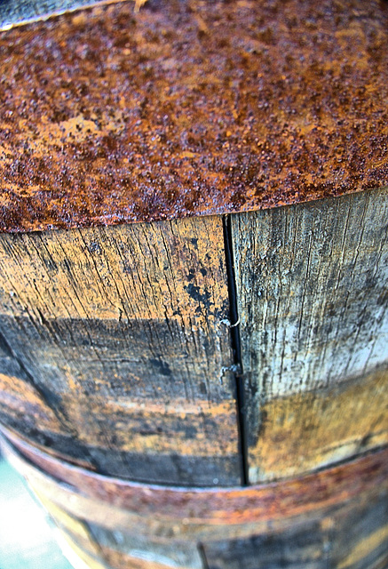 Wooden Barrel Planter. Rusty Bit