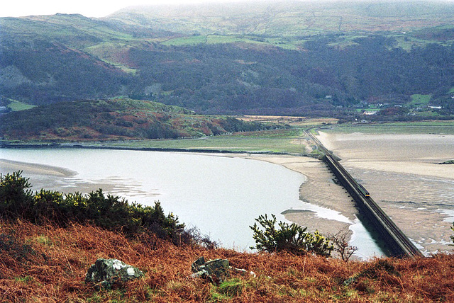 Looking over Barmouth Bridge from near Dinas Oleu (Scan from 1993)