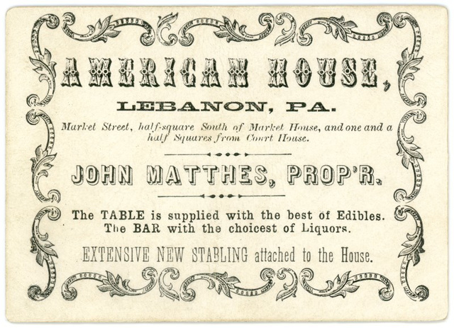 John Matthes, American House, Lebanon, Pa., ca. 1864