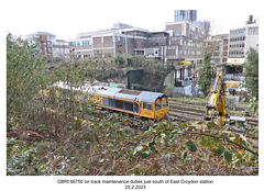 GBRf 66750  on track maintenance duties south of East Croydon station - 25 2 2023