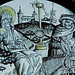 Detail of the Stained Glass Roundel with the Flight into Egypt in the Cloisters, October 2017