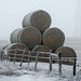 A pyramid of hay bales