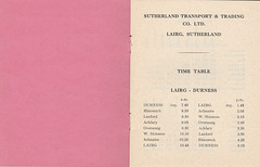 Sutherland Transport and Trading Company 1965/1966 timetable - Page 1