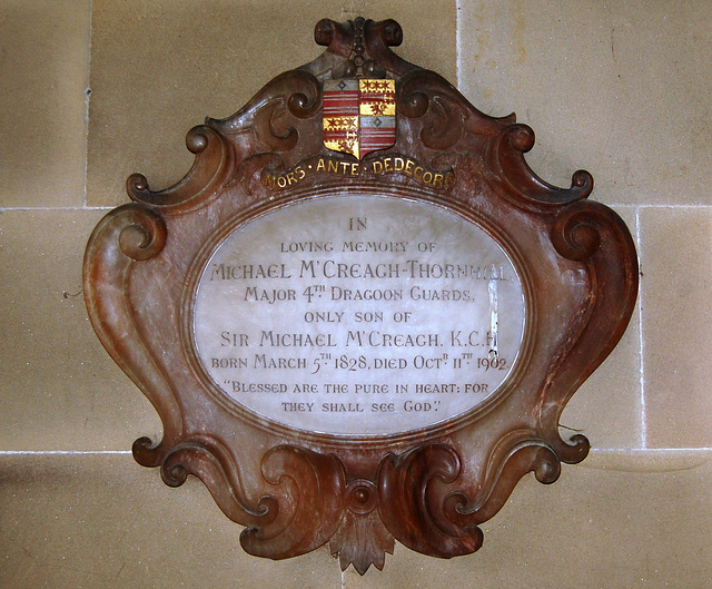 Memorial to Michael M'Creagh-Thornhill, Stanton in the Peak Church, Derbyshire