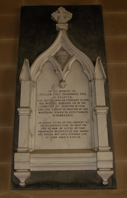 Memorial to William Pole Thornhill, Stanton in the Peak Church, Derbyshire