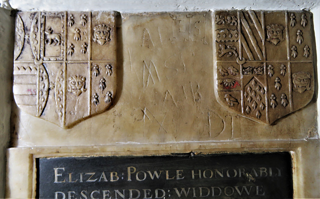st margaret's church, barking, essex (93)heraldry and graffiti on c16 tomb of elizabeth powle 1590