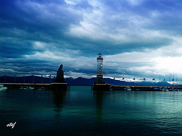 lindau harbor in twilight