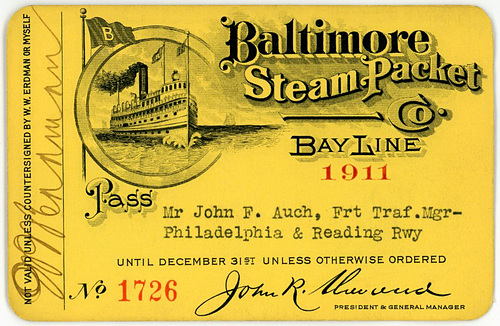 Baltimore Steam Packet Company Pass, 1911