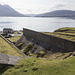 Raasay: Ironstone processing works - ore hopper and view to Skye