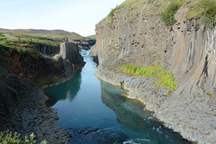 Iceland,  Stuðlagil Canyon, Reflections in the Water of the Jökulsau-au-Brü River