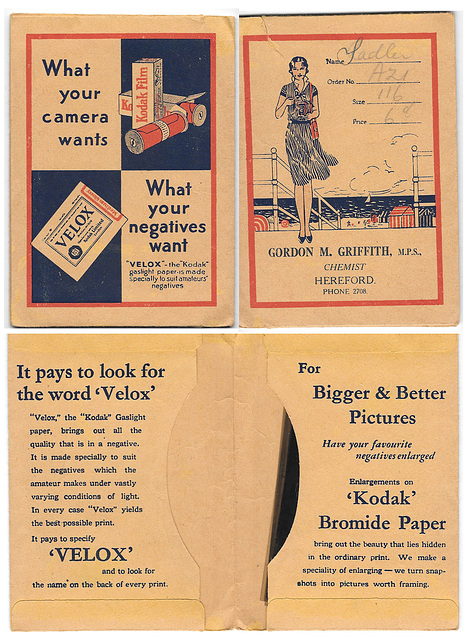 Kodak Velox neg case for GM Griffith Hereford 1929