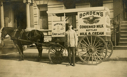 Milkman, Horse, and Wagon for Borden's Condensed Milk, Bottled Milk, and Cream