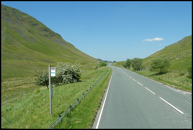 bus stop on Dunmail Raise