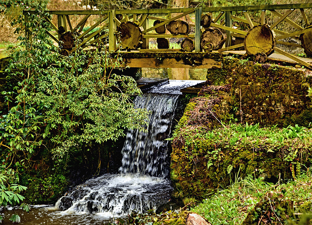 One of the many bridges and waterfalls at Minterne Gardens