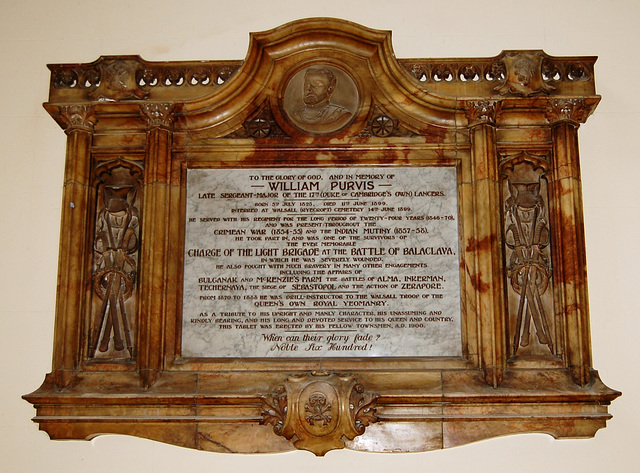 Memorial to William Purvis, St Matthew's Church, Walsall, West Midlands