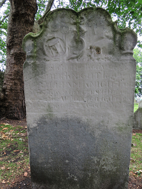 st margaret's church, barking, essex (118)c18 gravestone with skull, hourglass etc. to family of william night
