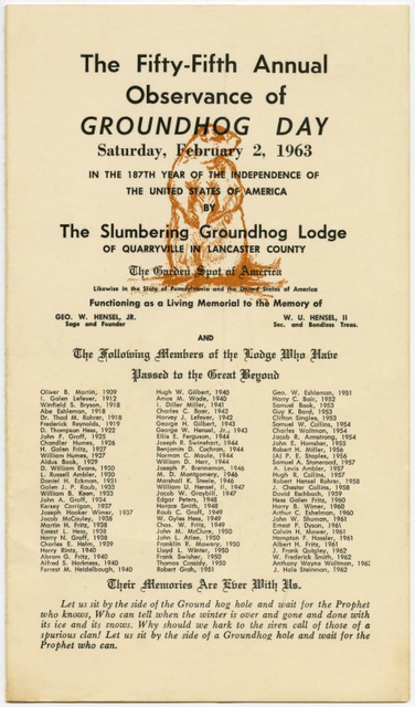 Groundhog Day Program, February 2, 1963 (Front)