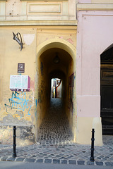 Romania, Brașov, Entrance to Sforii Street from the Street of Șchei Gates