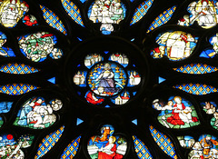 Paris (75) 21 juin 2019. Sainte-Chapelle. Détail d'un vitrail du 13e siècle.