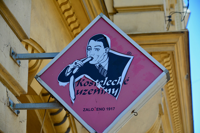 Prague 2019 – Kostelecké uzeniny meat company sign