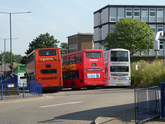Four companies buses in Bury St. Edmunds bus station - 24 Jun 2021 (P1080815)