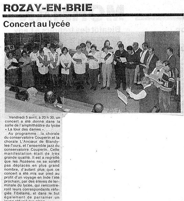 Concert Ancoeur au lycée de Rozay-en-Brie  le 05/04/1996
