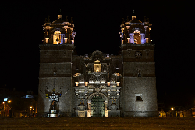 Peru, Puno, The Cathedral at Night