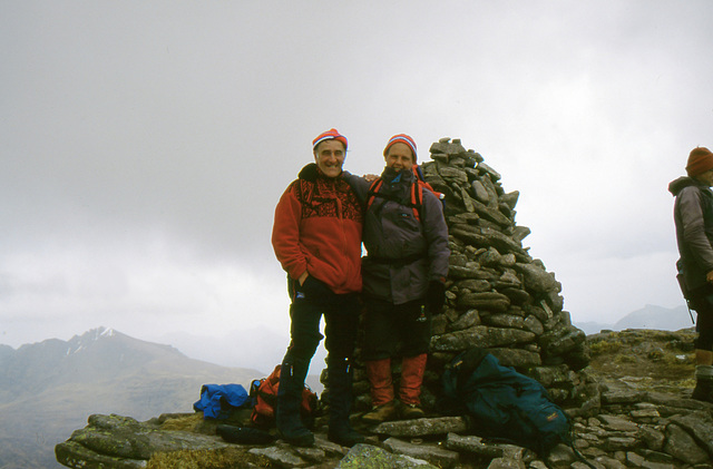 Alan & Neil at the summit Cairn Sgurr Mhor, Beinn Alligin 16th May 1996
