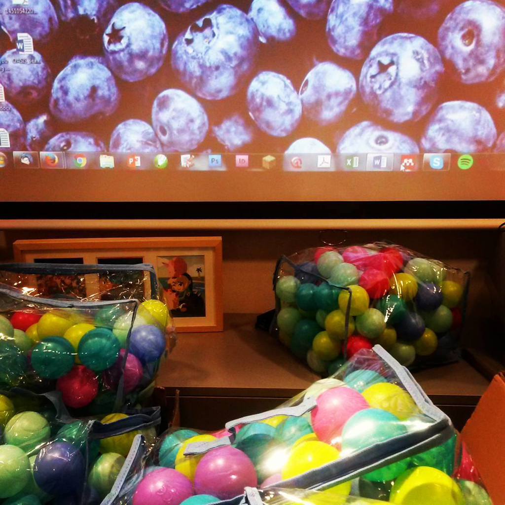 244 Abandoned ball pit balls and blue berries