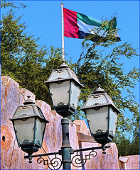 Emirati arabi uniti : lamppost and flag in Abu Dhabi -