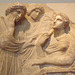Detail of a Grave Relief with a Seated Woman, Baby and Servants in the National Archaeological Museum in Athens, May 2014