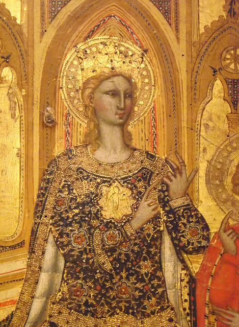 Detail of St. Catherine Disputing and Two Donors by Cenni di Francesco in the Metropolitan Museum of Art, February 2014