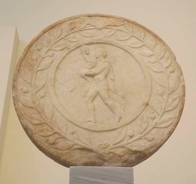 Marble Oscillum with a Satyr in the National Archaeological Museum of Athens, May 2014