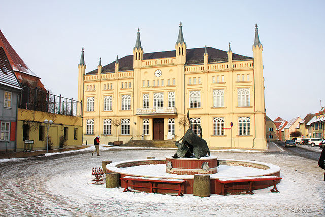 Bützow, Rathaus und Gänsebrunnen