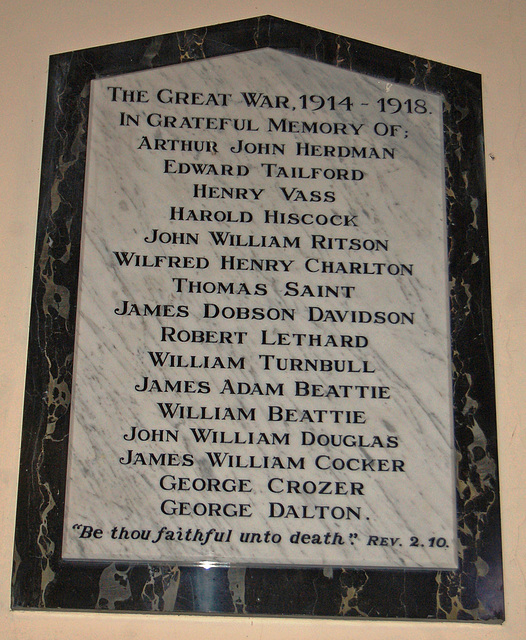 First World War Memorial, Saint Peter's Church, Humshaugh, Northumberland